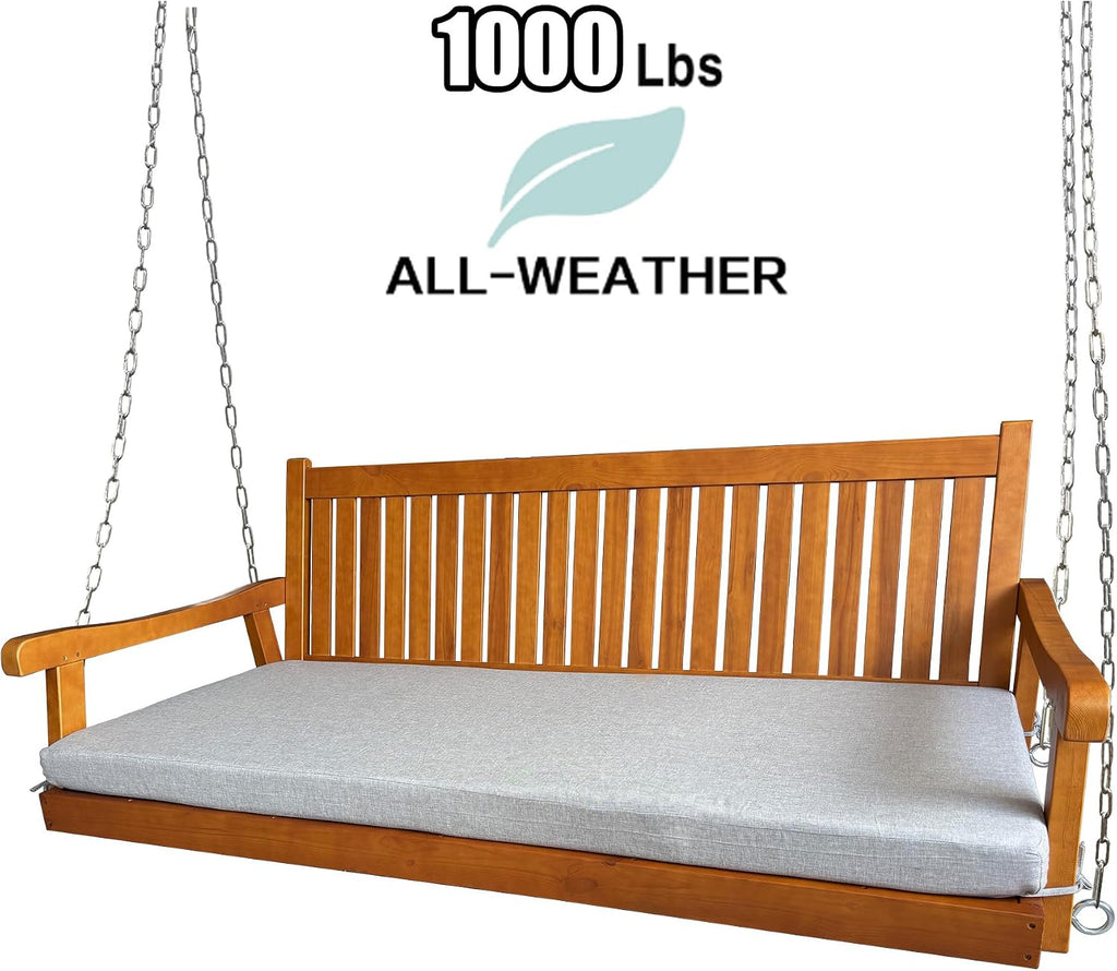 6 FT Wooden Porch Swing Bed with Thick Cushion - Outdoor Hanging Daybed or Porch, Solid Fir Wood Frame