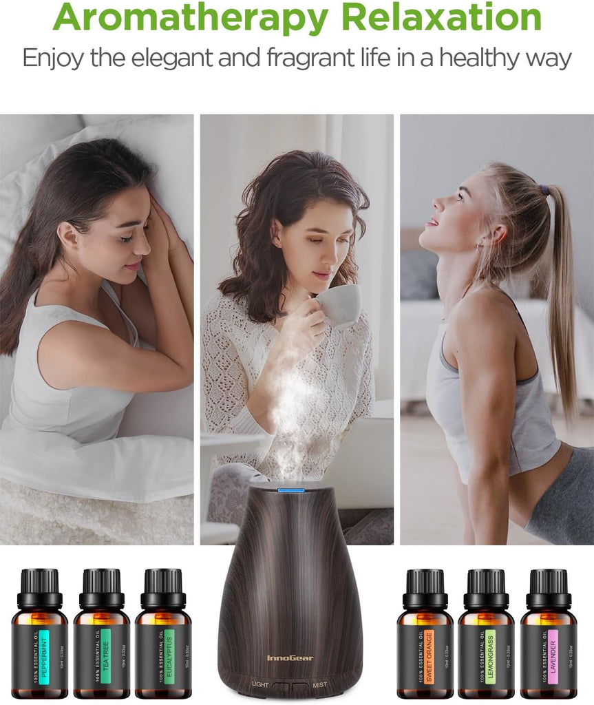 100ml Essential Oil Diffuser with 6 Oils Gift Set, Brown