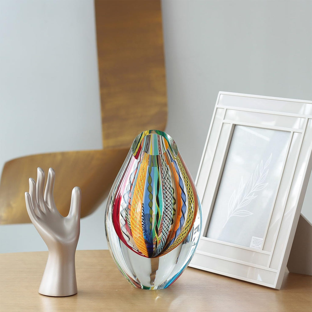 Murano Style Art Glass Drop Vase Hand Blown Colored Boho Effect Home Decor