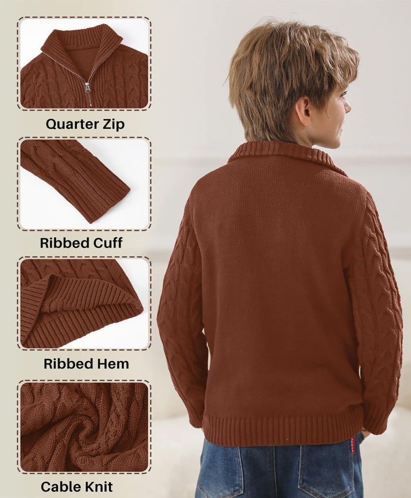Boys Winter Cable Knit Sweater Quarter Zip Cute Turtleneck Pullover