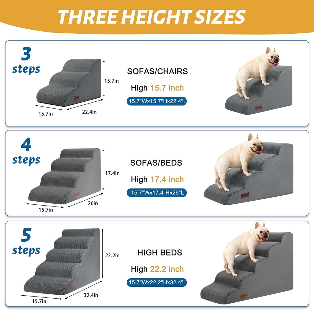 Dog Stairs for High Bed, 5-Step Pet Ramp for Small Dogs and Cats