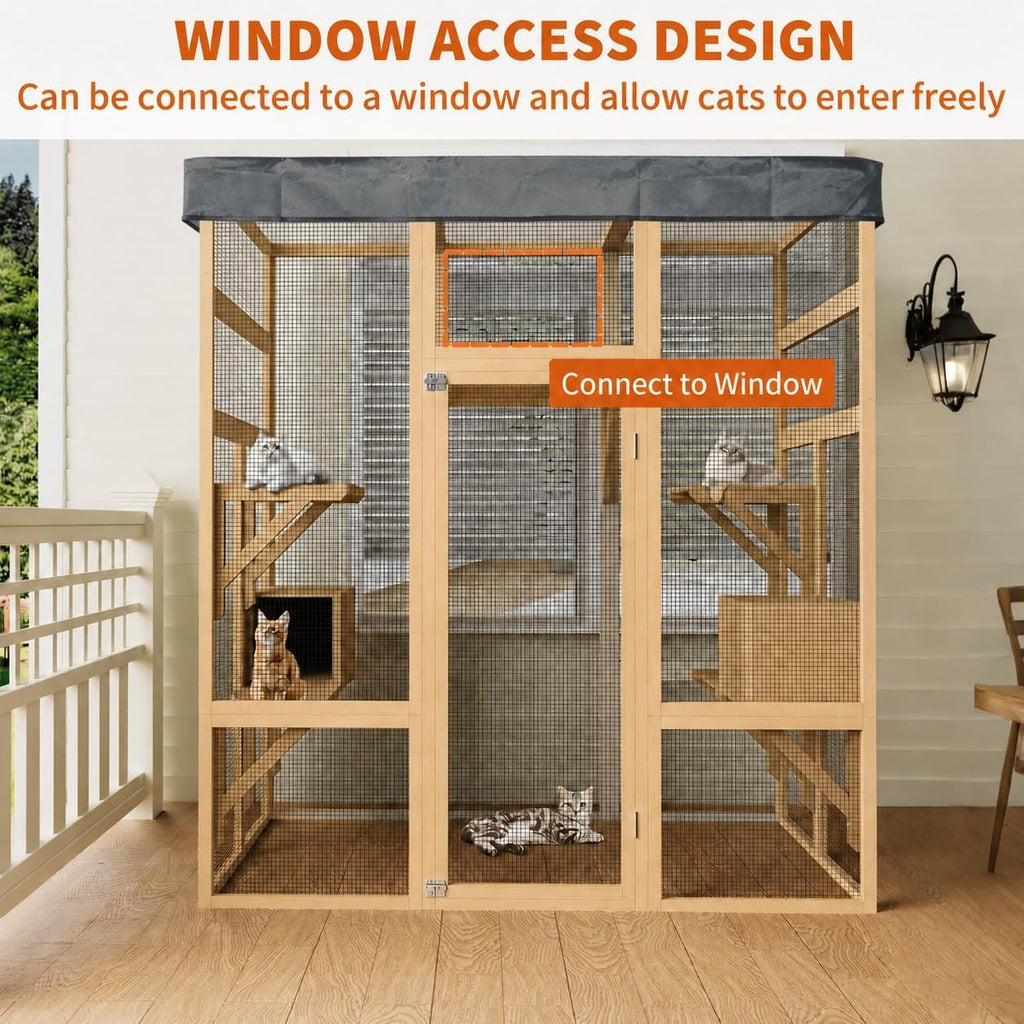 70" Outdoor Catio Cat Enclosure, Large Cat House, Wooden 5-Platform