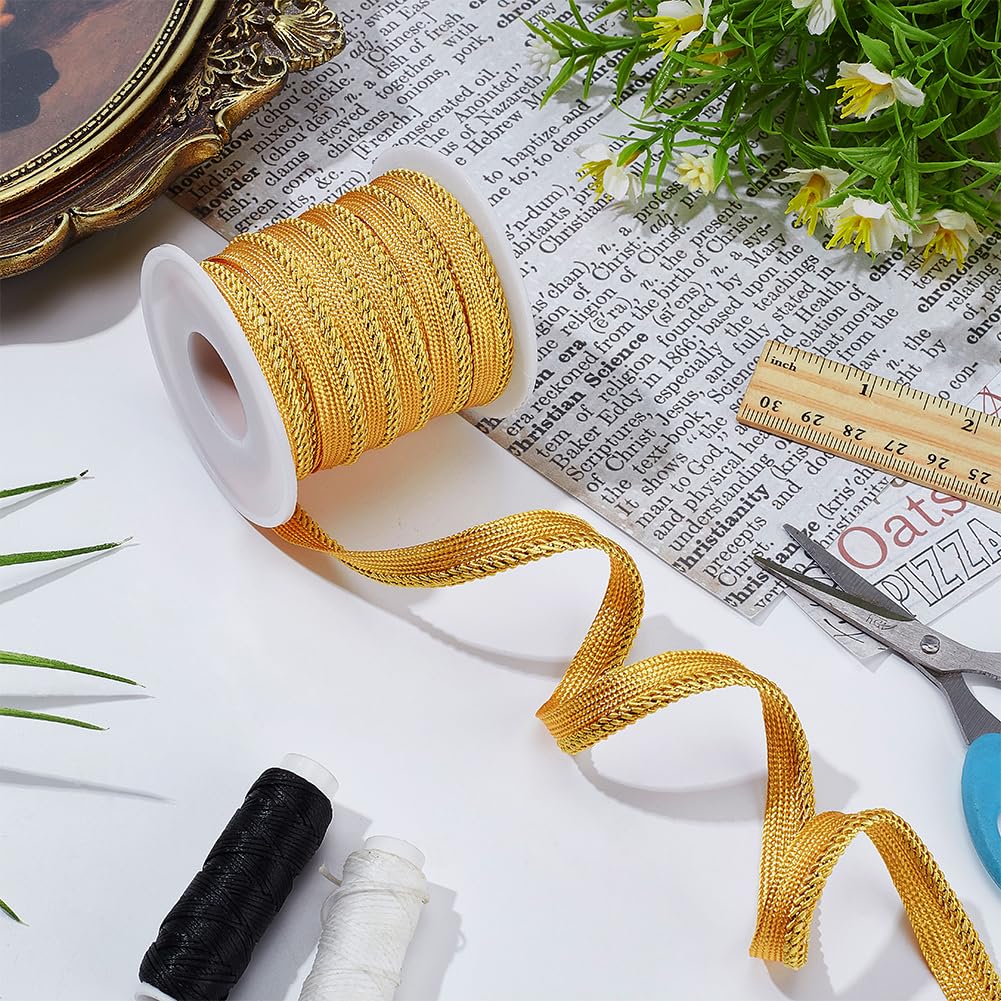 Metalic Gold Cord-Edge Piping Trim 3/8 inch Inch Gold Flat Filigree Ribbon Braid for Dress Costume Sewing - 10 Yard