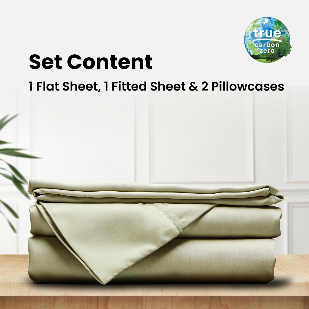 Certified 100% Tencel Eucalyptus Twin XL Lyocell Sheets|4 Piece Set|Sateen Weave|True Carbon Zero|Gentle to