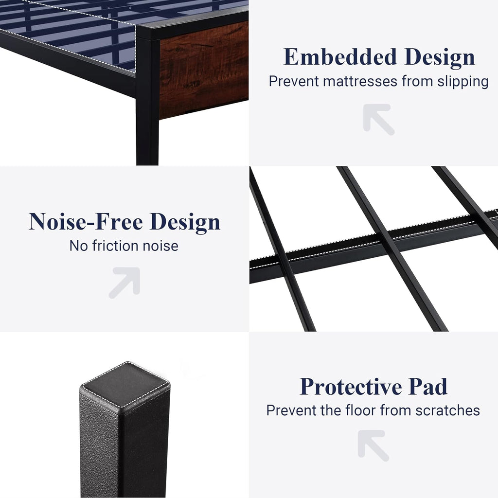 Queen Platform Bed Frame with Wooden Headboard and Footboard, Heavy Duty 12 Metal Slats Support, No Box Spring