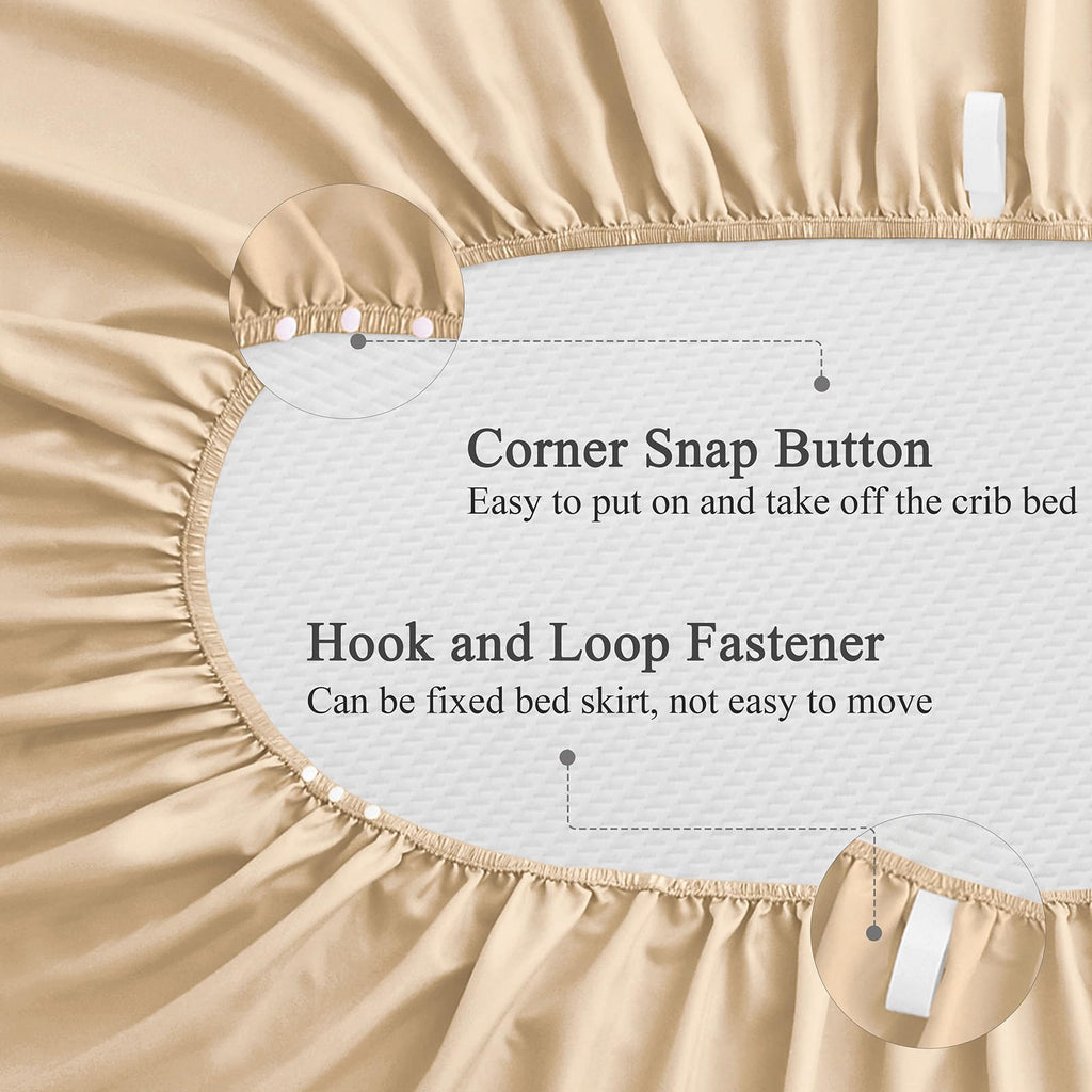 2-Piece Set Satin Crib Sheets & Crib Bed Skirt, Beige