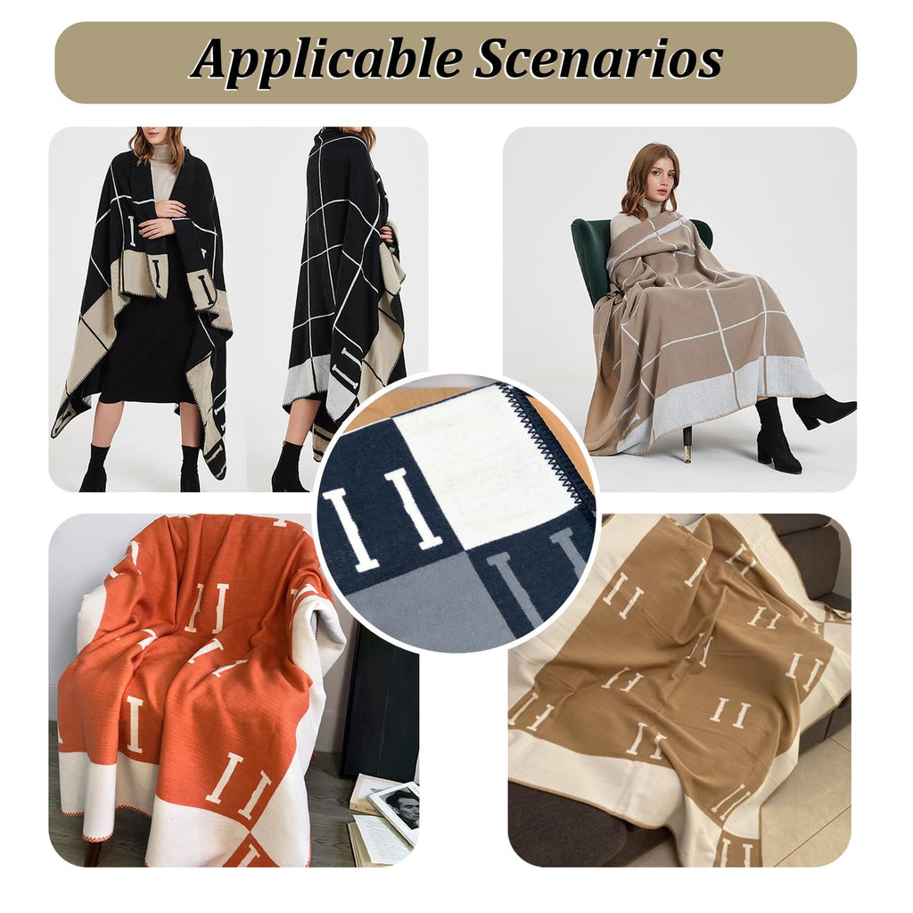 H Blanket 2026 Upgrade Thick Knitted Throw Blanket for Couch Soft Throw Blanket Faux Fleece Cashmere Plaid Warm Shawl