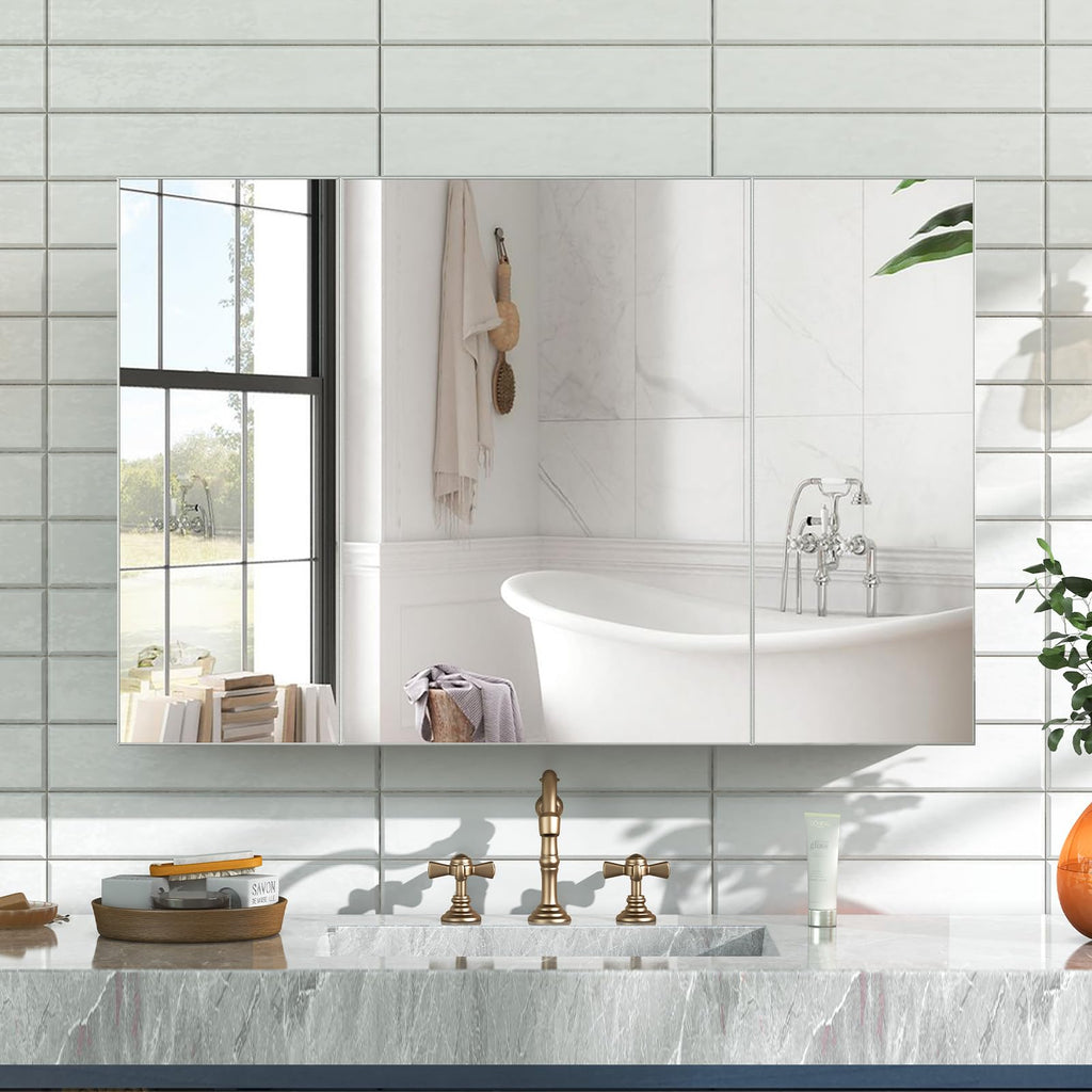 28x40 Inch Bathroom Medicine Cabinet with Mirror, Pre-Assembled Bathroom Medicine Cabinets, Surface/Recessed Wall