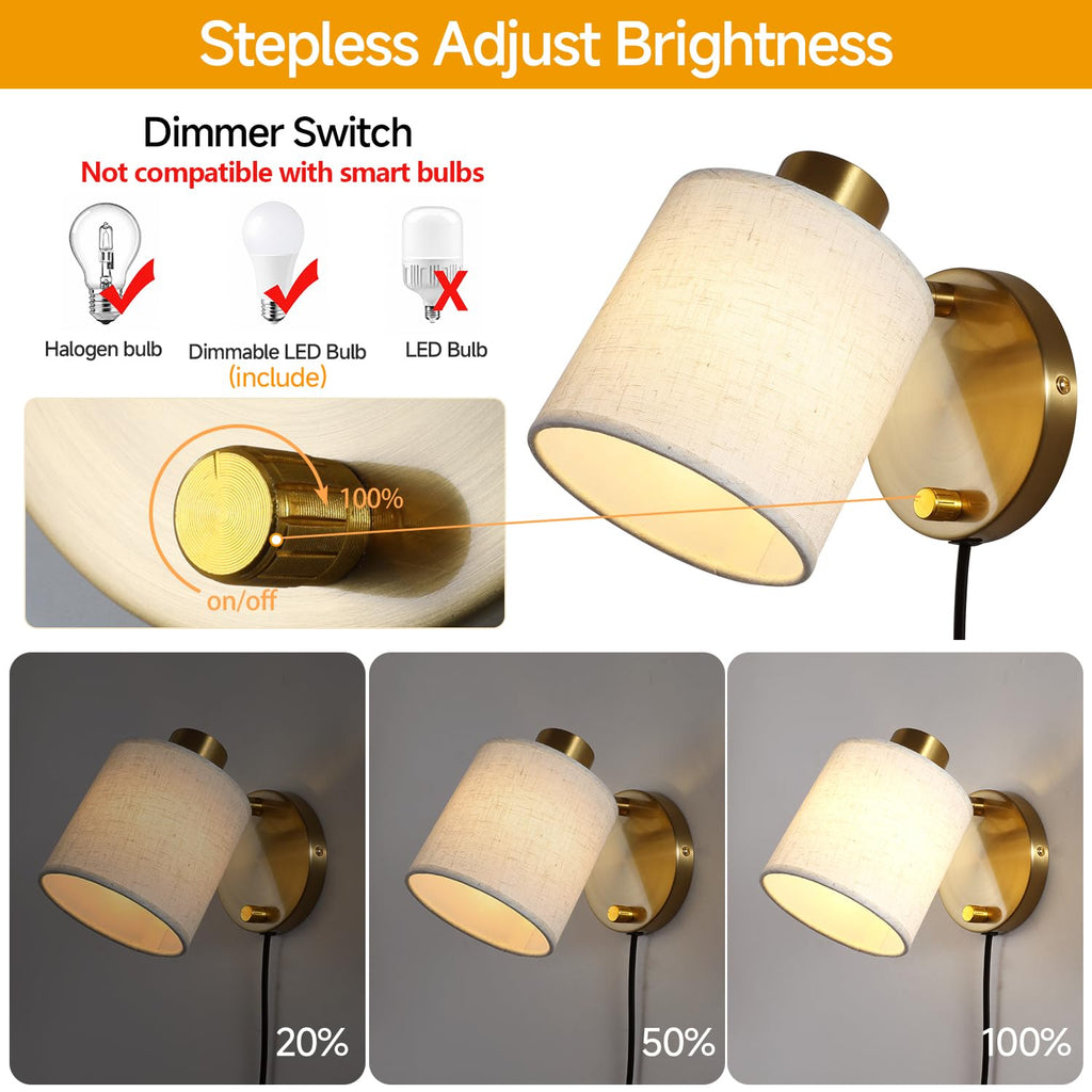 Plug-in Wall Sconce White Linen Shade Adjustable