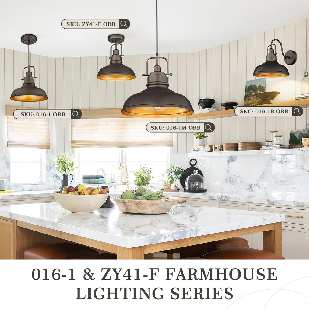 2 Pack Large Kitchen Pendant Lights 17.7 Inch, Farmhouse Industrial Metal Dome Pendant Light, Oil Rubbed Bronze