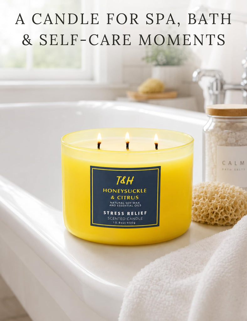 Honeysuckle Scented Soy Candle, Large 3-Wick Candle 15.8 oz