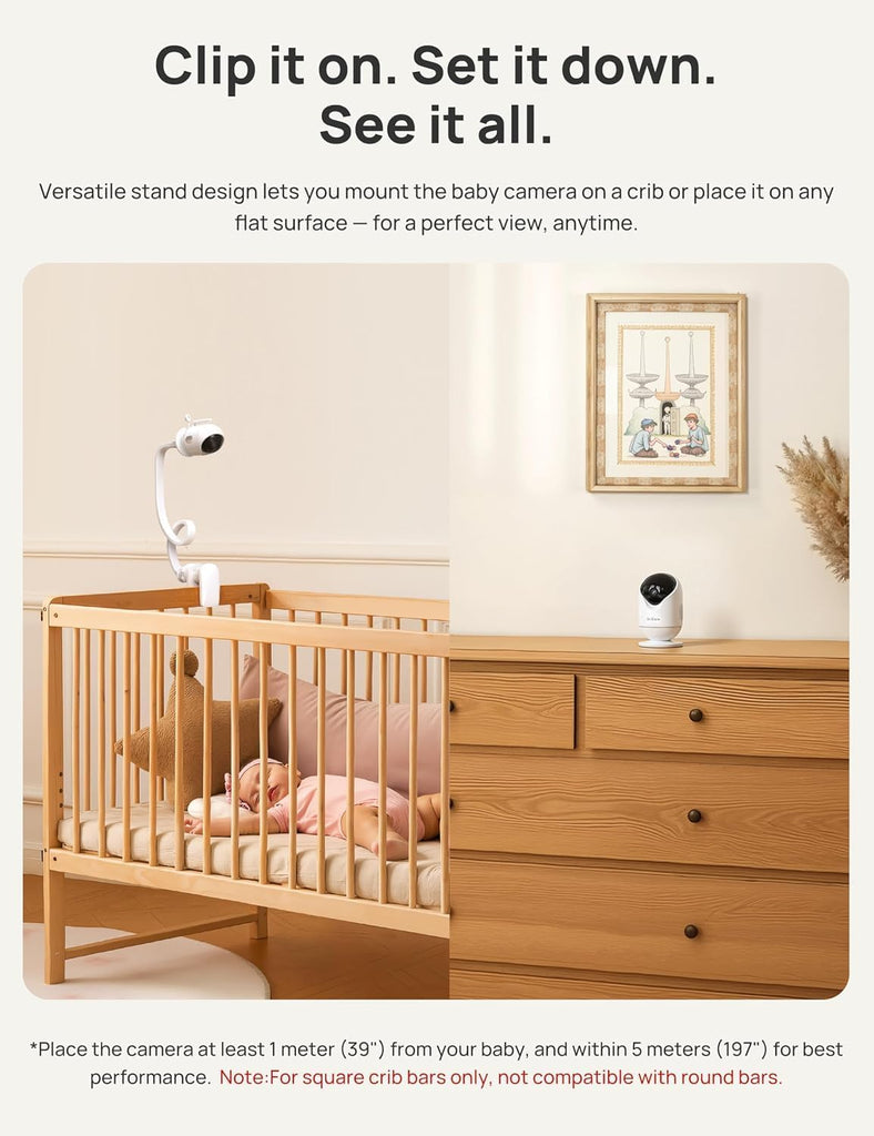 VistaView 5" 1080P Smart WiFi Baby Monitor with Camera & Clip Mount