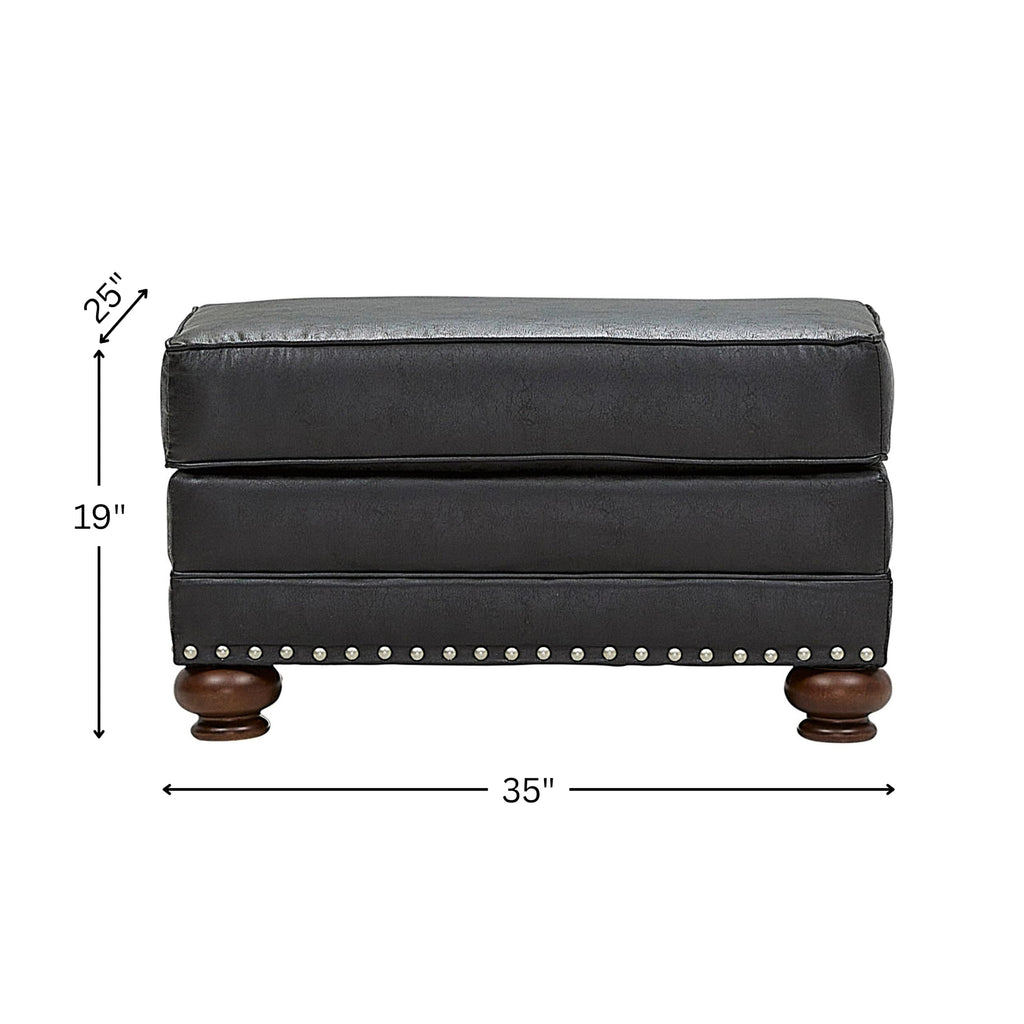 Leinster Faux Leather Upholstered Nailhead Cocktail Ottoman, Black
