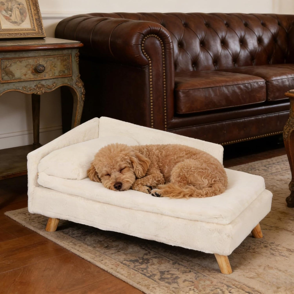 Elevated Cat Couch Sofa: Wooden Cat Bed Dog Chair with Bolster Cushion for Small Dogs Cute Pet Chaise Soft Cushion