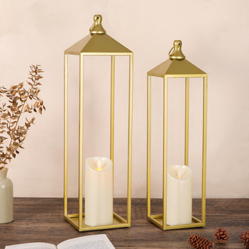 22'' 19'' Large Lanterns Decorative Outdoor Indoor, Set of 2 Gold Lantern