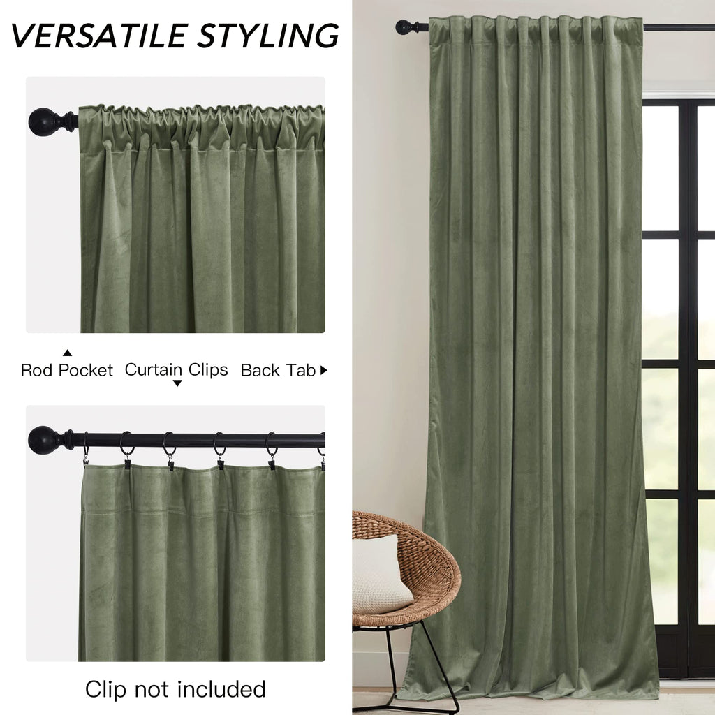 Sage Green Velvet Curtains 84 inches Bedroom