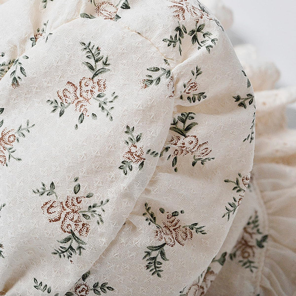 Baby Girls Printed Cotton Bonnet Infant Vintage Flower Lace Sun Protection Hat