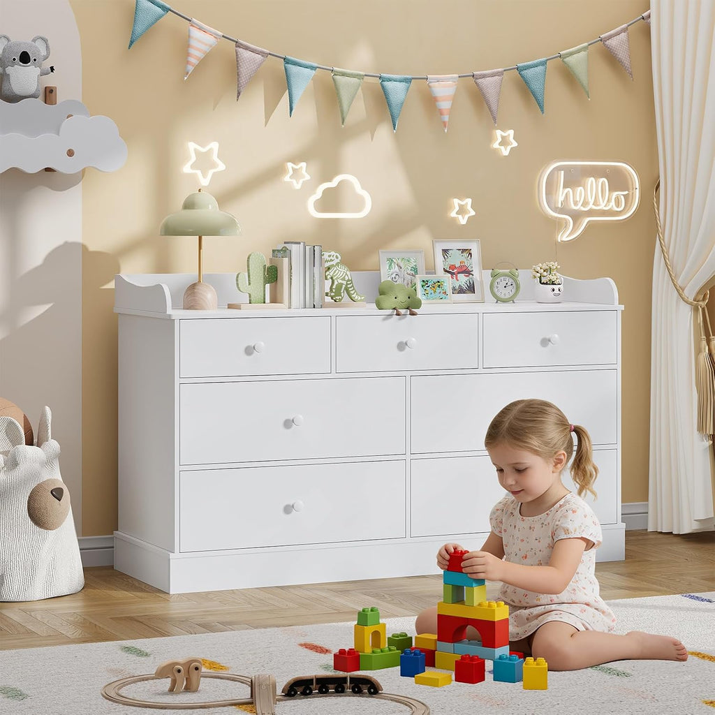Kids Dresser Cabinet with 7 Drawers and Large Table Top, Multi-Functional Chest of Drawers, Baby Dresser, Kids