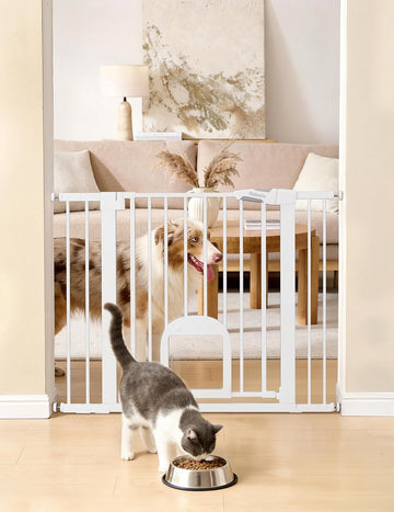 Dog Gate with Adjustable Cat Door, CatPrivilege III, 29-43", White