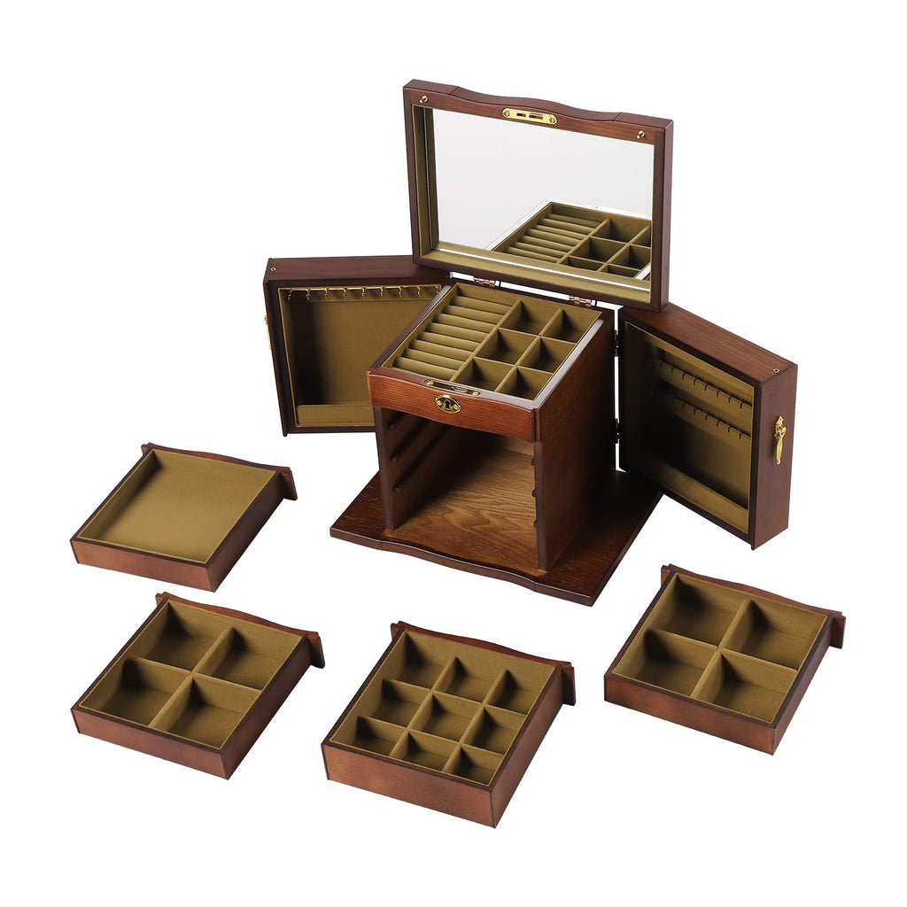 Extra Large 5 Layers Wooden Jewelry Box Jewelry Case Cabinet Armoire Ring Necklacel Gift Storage Box Organizer(5