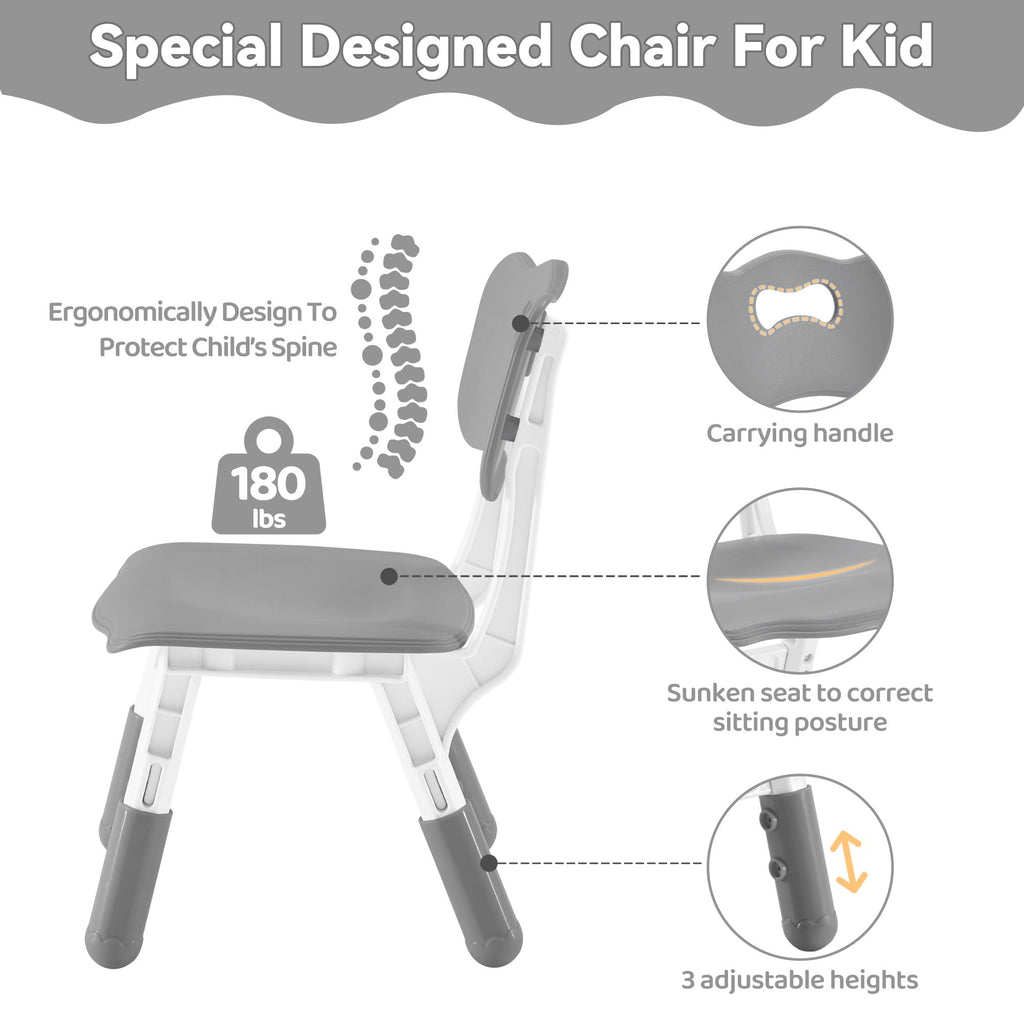 Kids Study Table and Chairs Set, Height Adjustable Toddler Table and Chair Set for Kids Ages 3-8, 31.5" L x 23.6" W