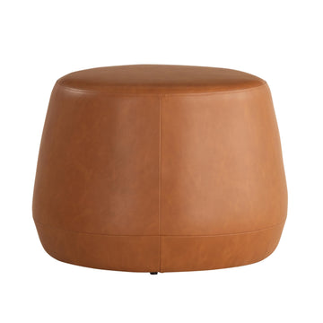 Living Waverly 24" Thimble Ottoman, Urban Transitional, Fully Assembled, Vegan Leather Fabric, Carmel