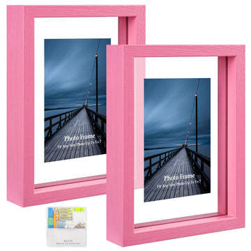 5x7 Floating Frame Set of 2, Double Real Glass Photo Frame for Wall Hanging or Tabletop Standing, Also Display 4x6 or