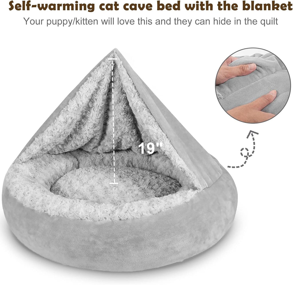 Dog Beds for Small Medium Dogs, Cozy Cuddler Luxury Puppy Pet Bed with Blanket Attached, Donut Round Calming