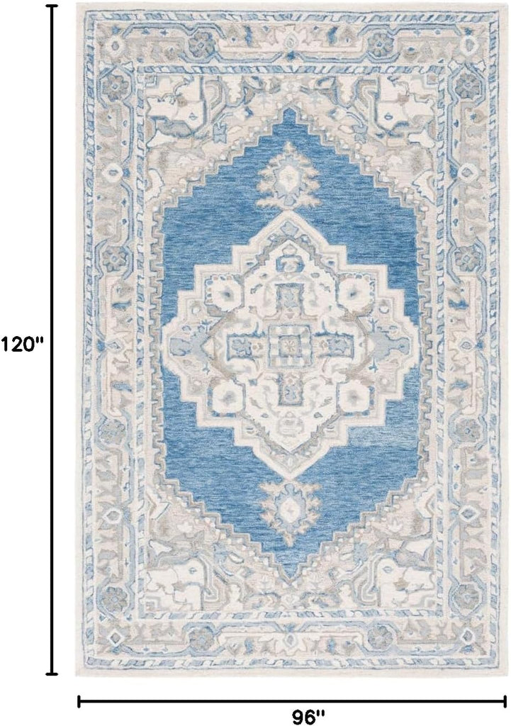 Area Rug - Metro Collection - Large - Navy & Ivory, Handmade Wool, Oriental Medallion Design, Ideal, Dining
