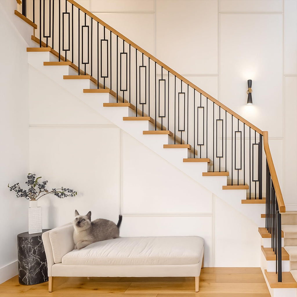 10 Pack Wrought Iron Railing, 44" x 1/2" Rectangular Hollow Staircase Baluster, Black Stair Spindles Balusters for