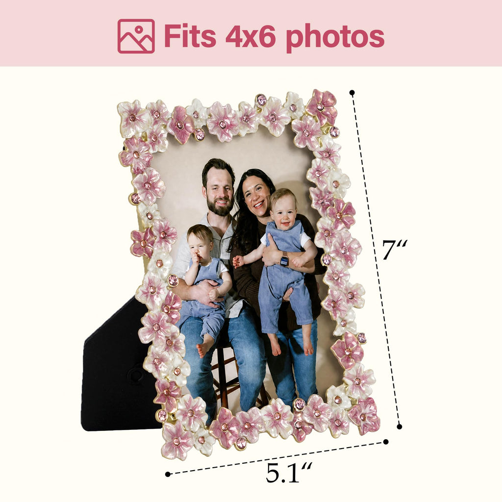 4x6 Pink Flower Picture Frame with Rhinestones