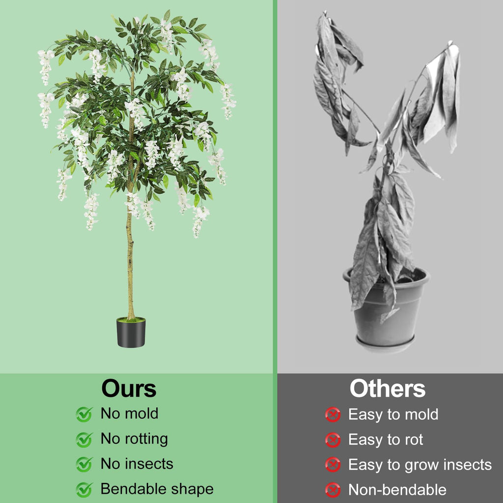 6FT Ficus Tree Artificial Indoor, Tall Fake Wisteria Tree Pot