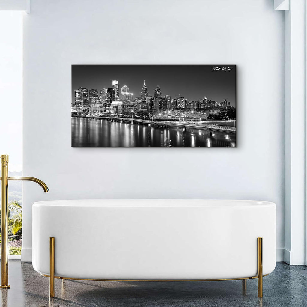 Philadelphia Skyline Wall Black and White Cityscape Canvas Pictures Philly City Night View Prints Posters Modern