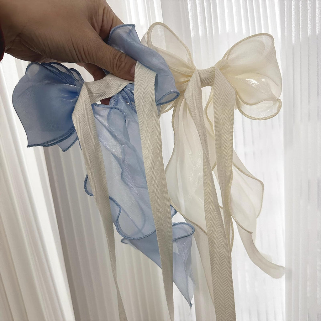 French Silky Bow Curtain Tiebacks, Elegant Lace Ribbon for Curtains Decorative Rope Accessories Home Décor - 2 Pack