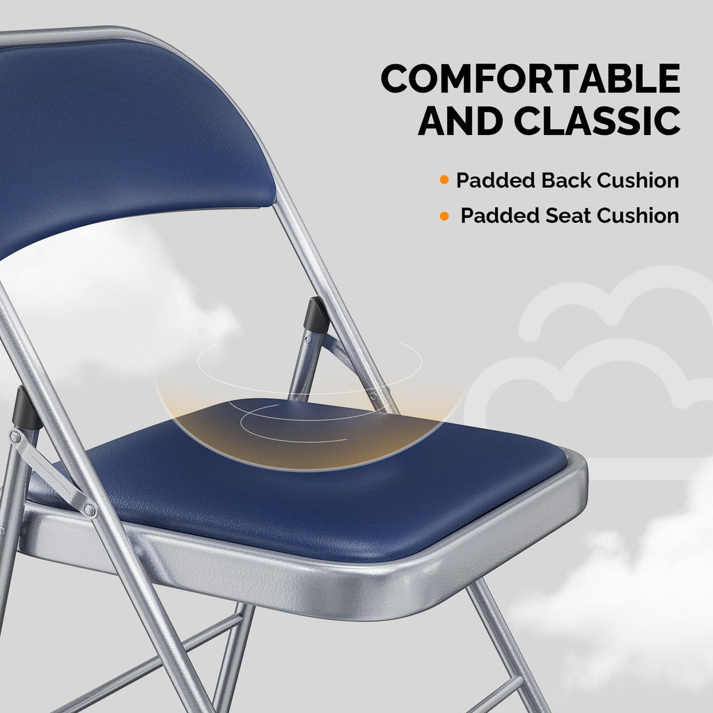 1 Pack Folding Chairs with Padded Seats, Metal Frame with Pu Leather Seat & Back, Capacity 350 lbs, Set of 1, Blue