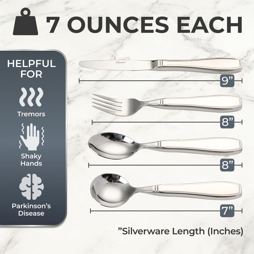 Weighted Utensils for Tremors and Parkinsons, Heavy Weight Stainless Steel Silverware Set, Adaptive Eating Flatware