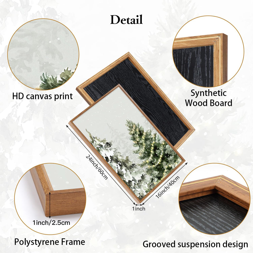 Framed Christmas Tree Wall Art, Winter Snow Forest Pine Tree Decor