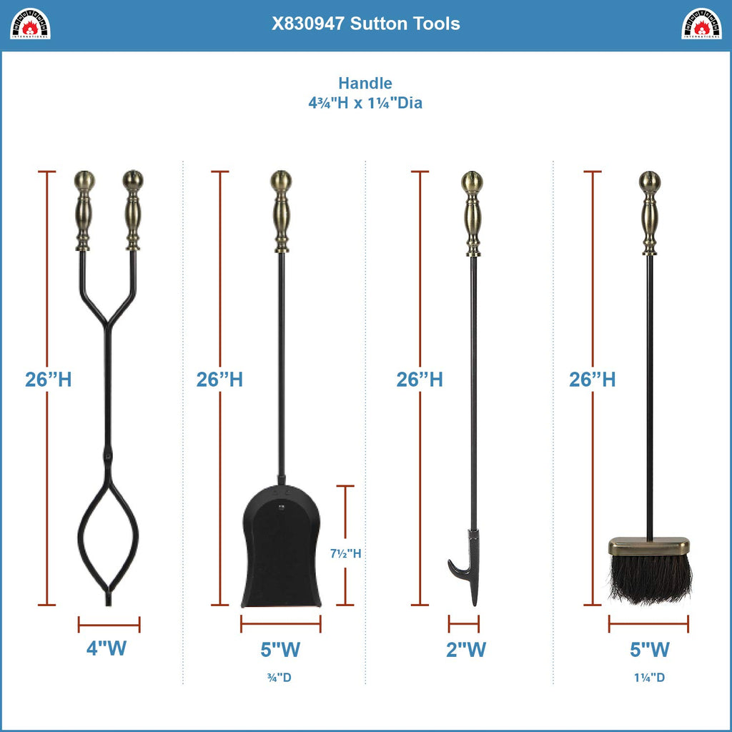 International Sutton 5-piece Fireplace Tool Set, Antique Brass and Black