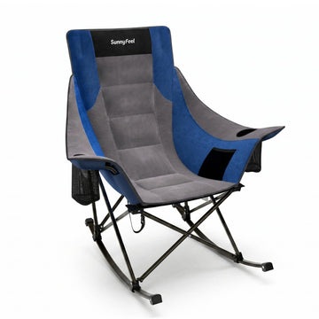 Rocking Camping Chair Fully Padded Patio Folding Chair Portable Oversized Outdoor Rocker High Back Lawn Recliner with