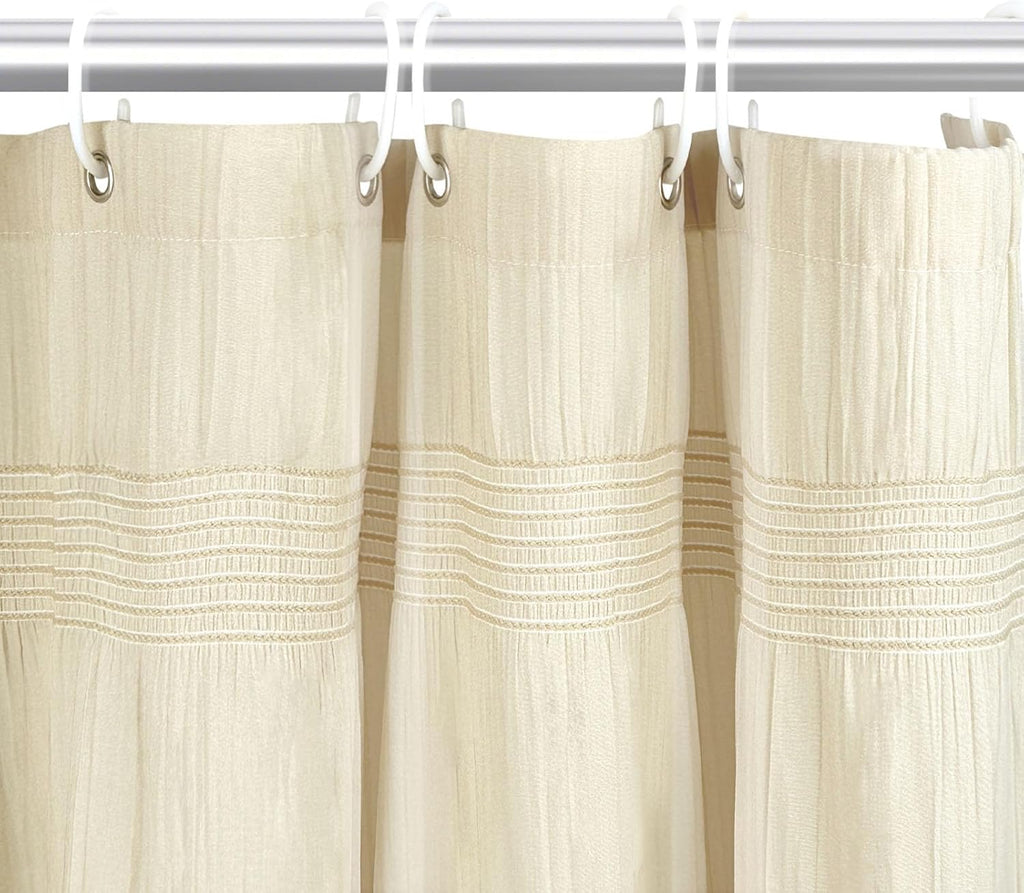 Beige Shower Curtain Rustic Farmhouse Shower Curtain 72 x 72 | Cotton-blend fabric, pinched pleats, textured woven