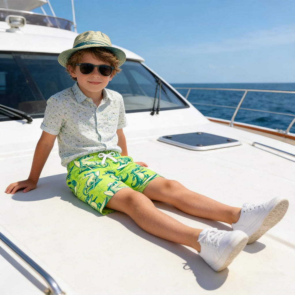 Boys Funny Print Swim Trunks with Anti-Chafe Mesh Lining