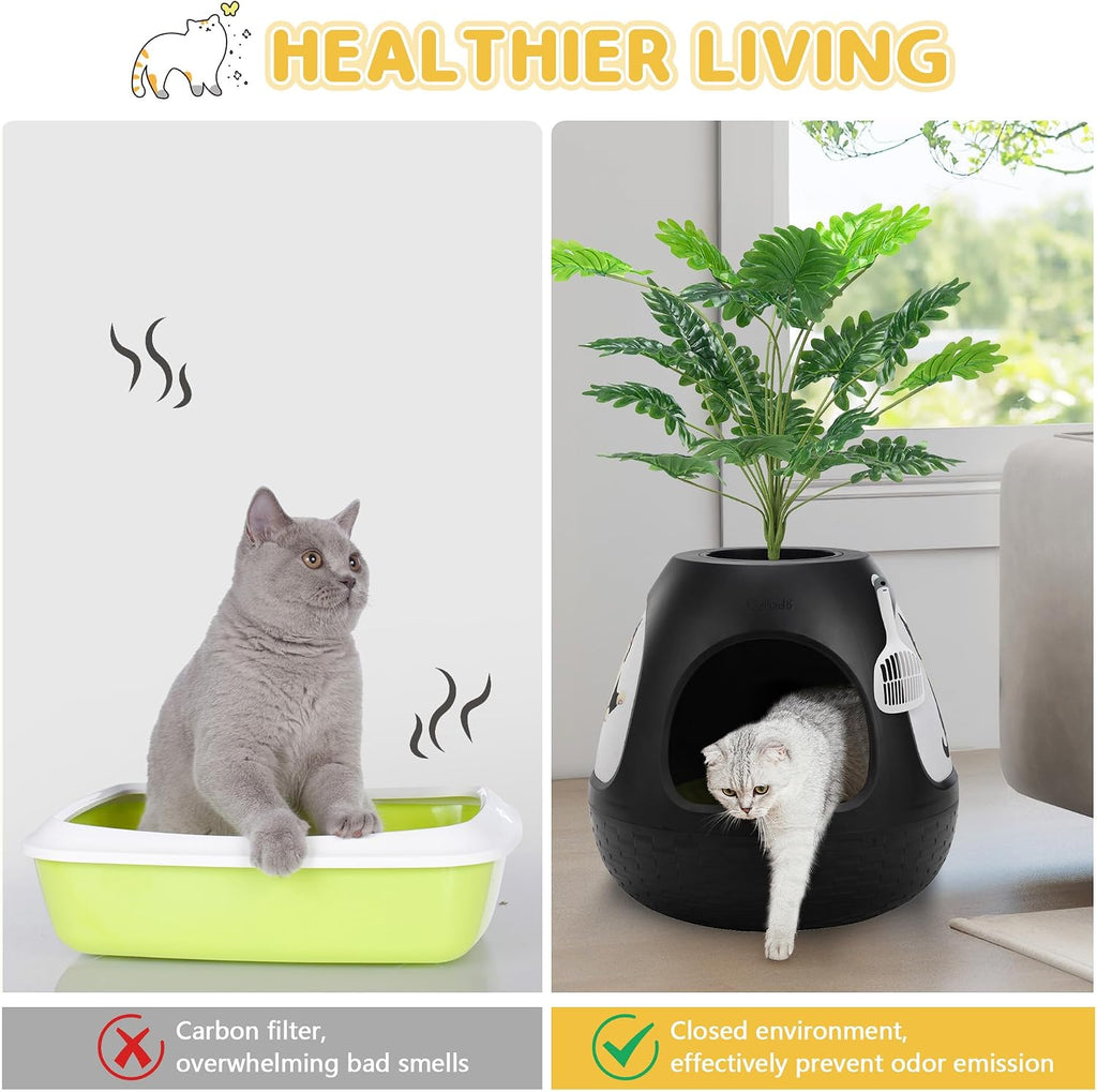 Eggloa6 Plant Litter Box, Hidden Cat Litter Box with Artificial Plants Soft Cushion Cat Bed, 8 Scratching Boards