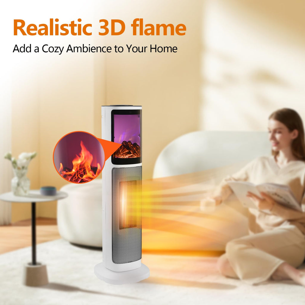 Oscillating Ceramic Tower Space Heater 3D Flame Office