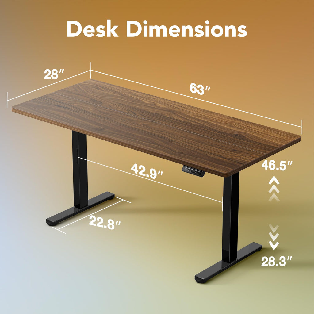 63x28 Inch Electric Standing Desk, Height Adjustable, Black Walnut