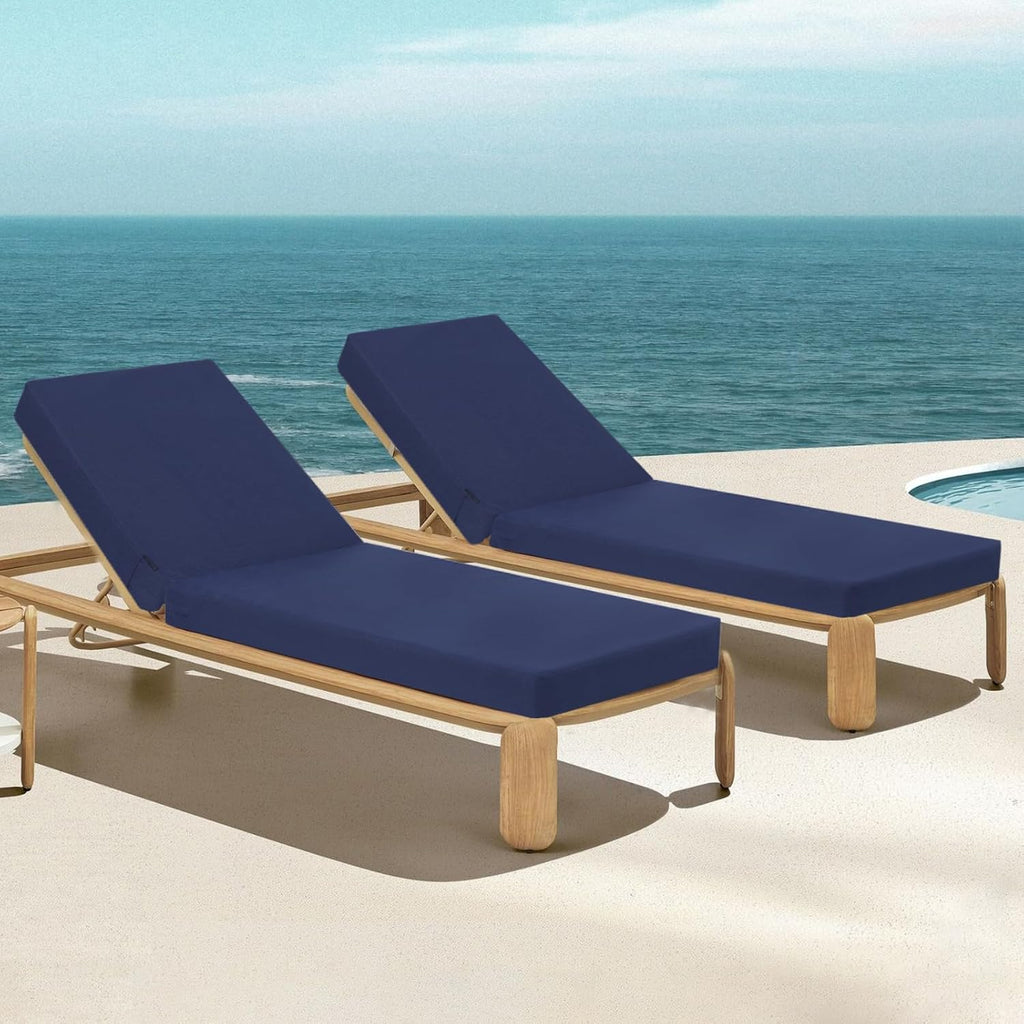 Outdoor Lounge Chair Cushion 72x21x3 in | Waterproof & Fade Resistant, Removable Cover, 6 Straps & Hidden Zipper