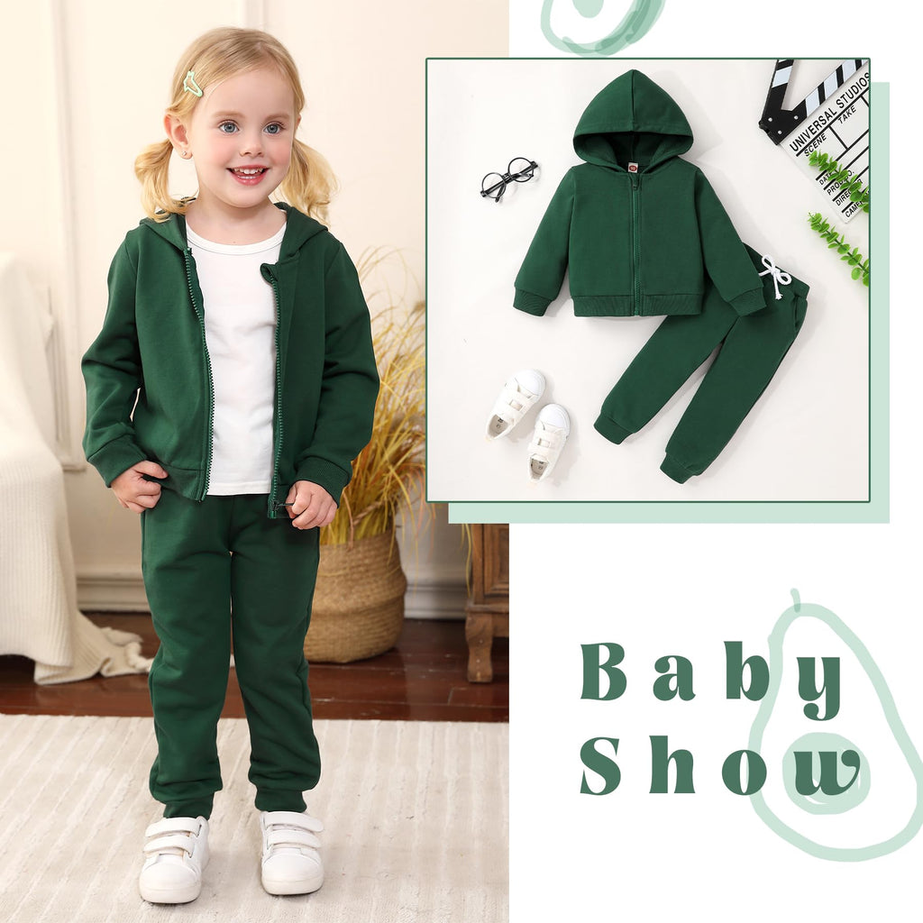 Baby Clothes for Girls Boy Solid Color Zipper Hoodie and Sweatpants Outfits Fall Winter Toddler Sweatsuit (Blackish