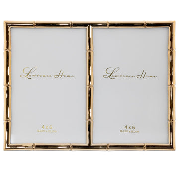 4x6 Double Gold Metal Picture Frame with Bamboo Design