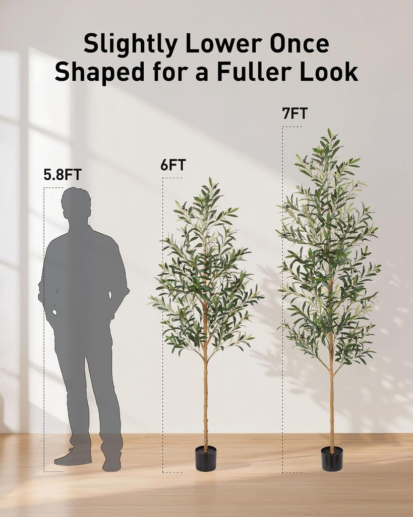 6FT Olive Trees Artificial Indoor, Tall Fake Olive Tree (72in) with Realistic Leaves and Olives, Sturdy Weighted