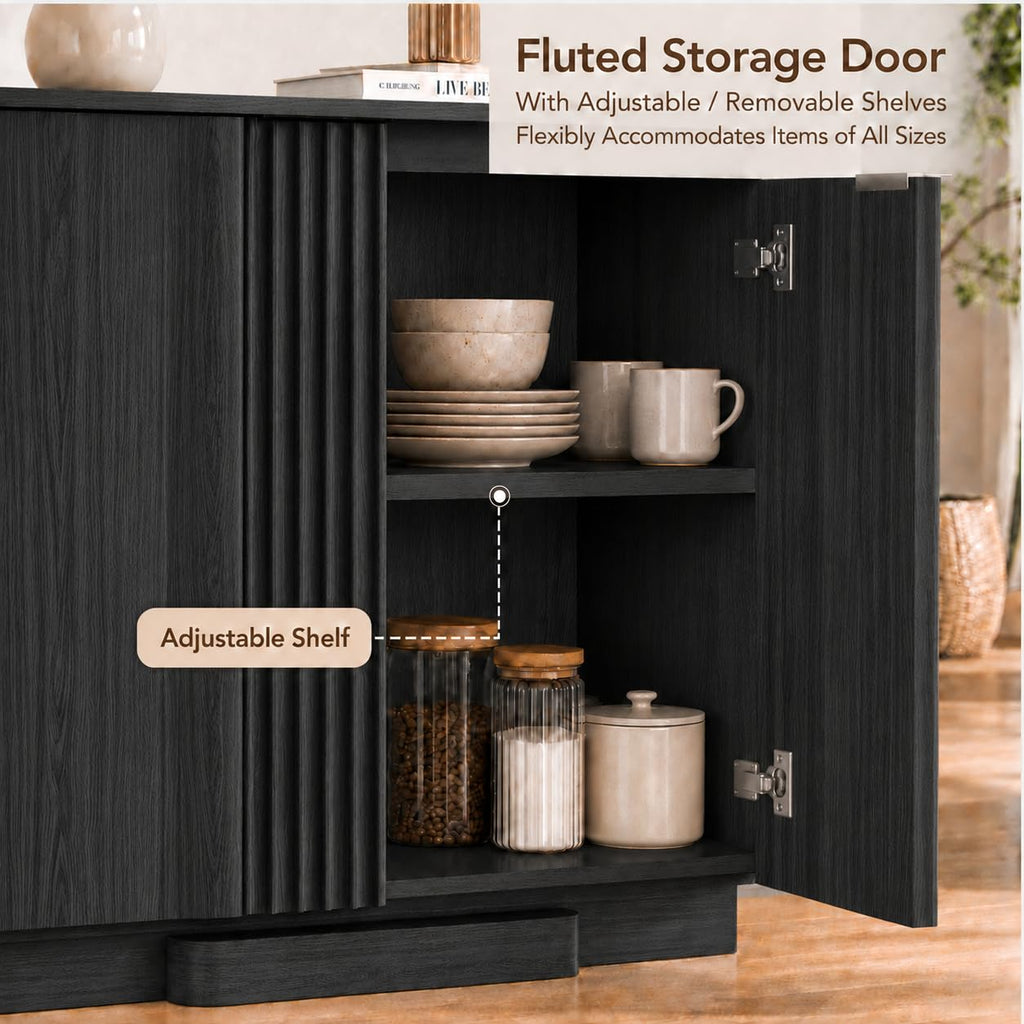 Fluted Buffet Cabinet with Storage, 110" Accent Sideboard Credenza