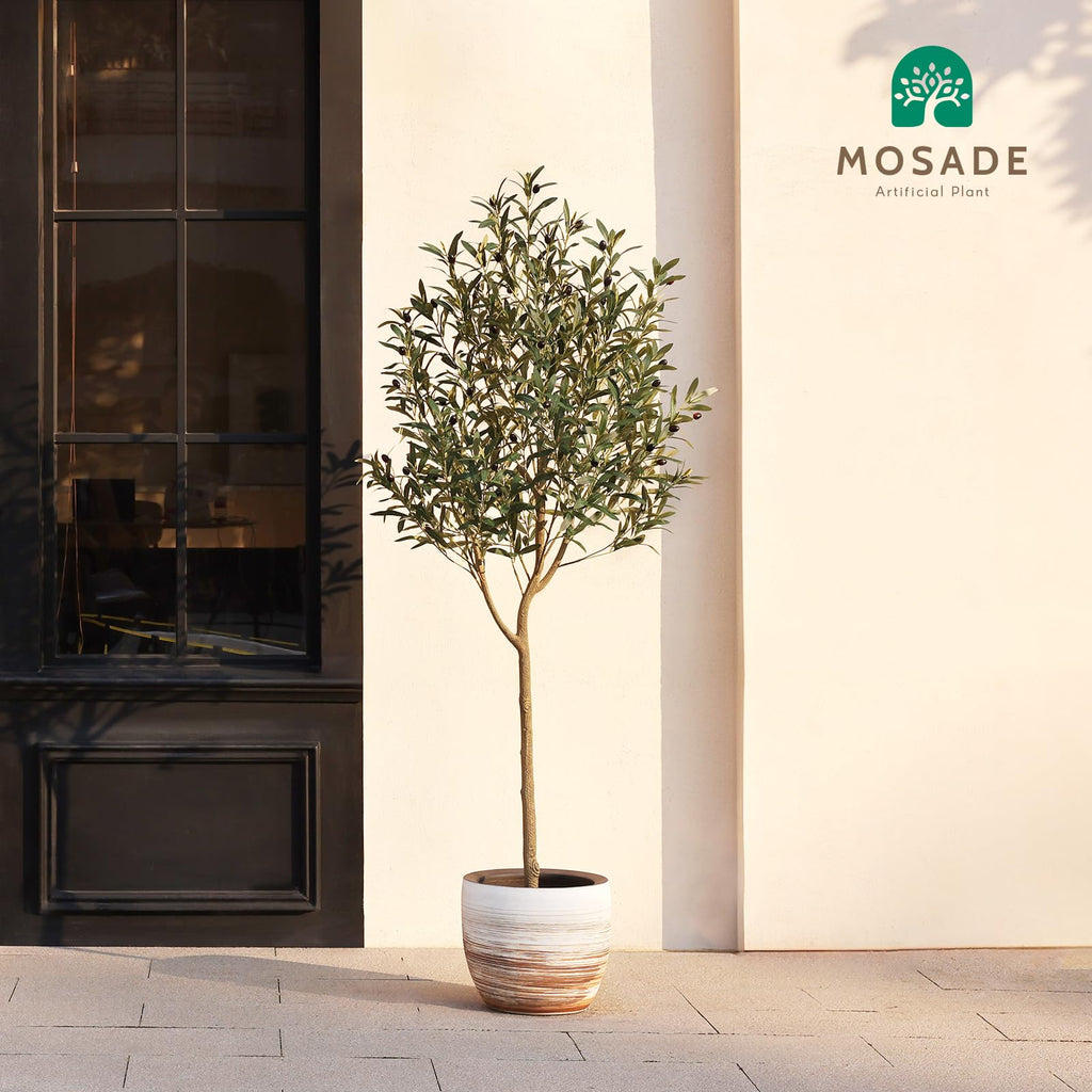 Artificial Olive Tree 6FT - Tall Faux Tree with Realistic Silk Leaves, Handmade Seagrass Basket, Low-Maintenance